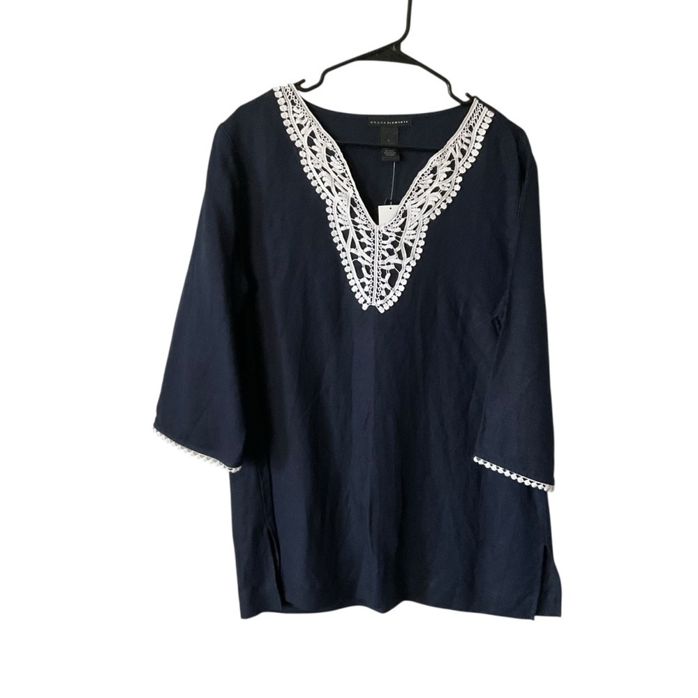 Grace Elements Dark Blue Tunic with White Detailing